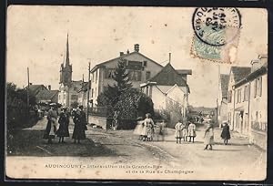 Carte postale Audincourt, Intersection de la Grande-Rue et de la Rue de Champagne