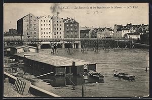 Carte postale Meaux, La Passerelle et les Moulins sur la Marne