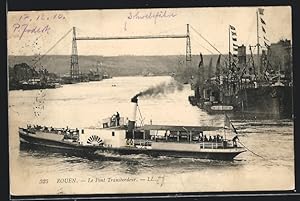 Carte postale Rouen, Le Pont Transbordeur, bateau à vapeur
