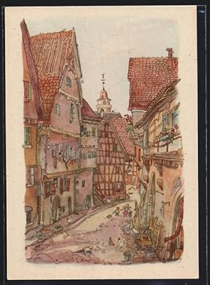 Image du vendeur pour Knstler-Ansichtskarte Leonberg / Wrtt., Blick in die Schmalzgasse mis en vente par Bartko-Reher