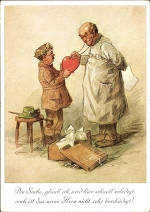Künstler Ansichtskarte / Postkarte Geilfus, H., Arzt untersucht seinen Patienten, Herzproblem, Liebe