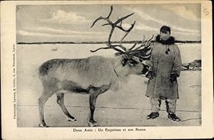 Ansichtskarte / Postkarte Zwei Freunde, ein Eskimo und sein Rentier