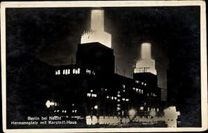 Ansichtskarte / Postkarte Berlin Kreuzberg, Hermannplatz mit Karstadt Haus, Nachtbeleuchtung