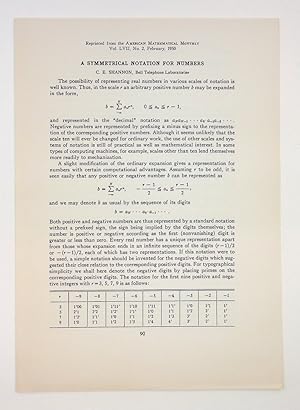 Seller image for A Symmetrical Notation for Numbers [offprint lacking the blue wrappers] for sale by Kuenzig Books ( ABAA / ILAB )