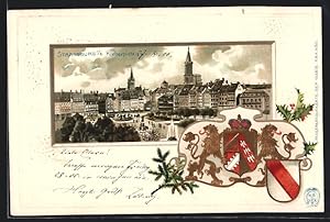 Carte postale Strassburg, Kleberplatz avec Stadtpanorama, armoiries