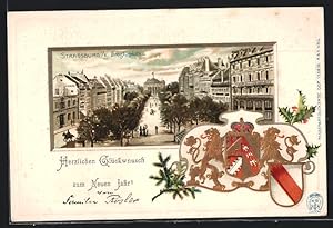 Carte postale Strassburg, Broglieplatz aérienne et armoiries