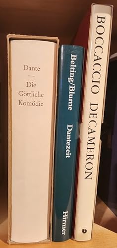 Bild des Verkufers fr (3 x italienische Literatur / Kultur im 13.-15. Jahrhundert:) I: Bahner, W. (Hg.): Dante Alighieri: Die Gttliche Komdie. Aus dem Italienischen bertragen von Karl Witte, durchgesehen von Berthold Wiese [ Mit den Silberstiftzeichnungen von Sandro Botticelli]. II: Belting, H. / Blume, D.(Hgg.): Malerei und Stadtkultur in der Dantezeit. Die Argumentation der Bilder. III: Knig, E.: Boccaccio Decameron. Alle 100 Miniaturen der ersten Bilderhandschrift. zum Verkauf von Antiquariat Buechel-Baur