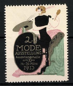 Bild des Verkufers fr Reklamemarke Berlin, 2. Mode-Ausstellung 1913, elegante Frau mit Handspiegel zum Verkauf von Bartko-Reher