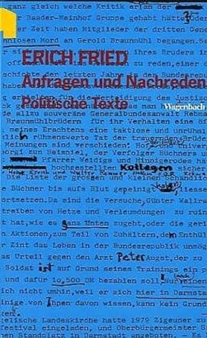 Bild des Verkufers fr Anfragen und Nachreden: Politische Texte (Wagenbachs andere Taschenbcher) zum Verkauf von Versandantiquariat Felix Mcke