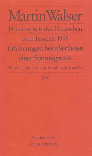 Seller image for Erfahrungen beim Verfassen einer Sonntagsrede: Friedenspreis des Deutschen Buchhandels 1998 for sale by Versandantiquariat Felix Mcke