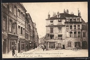 Carte postale Besancon, Place Victor-Hugo et Grande-Rue