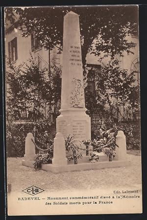 Carte postale Badevel, Monument commémoratif élevé à la Mémoire des Soldats morts pour la France