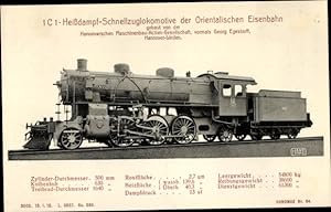 Ansichtskarte / Postkarte Heißdampf-Schnellzuglokomotive der Orientalischen Eisenbahn, Hanomag