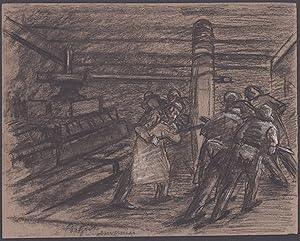 (Fabrik Fabrikarbeiter Arbeit Arbeiter / factory workers work) - Zeichnung drawing dessin