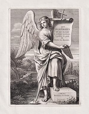 Imagen del vendedor de Les Portraits et les Eloges de quelques Personnes signalees en piete de l'Ordre des Minimes" - Paulaner Orden Order of Minims title Titel Engel angels Allegorie allegory a la venta por Antiquariat Steffen Vlkel GmbH