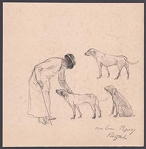 (Frau mit Hunden / Woman with dogs) - Zeichnung drawing dessin