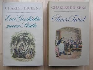 Bild des Verkufers fr Eine Geschichte zweier Stdte. (Deutsch von Richard Zoozmann. Mit 16 Illustrationen von Hablot Knight Browne). / Oliver Twist. (Deutsch von Christine Hoeppener. Miz 24 Illustrationen von George Criukshank). -- [2 Bnde] zum Verkauf von Antiquariat Steinwedel