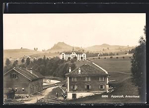 Ansichtskarte Appenzell, Armenhaus mit umgebenden Gebäuden und Bergpanorama