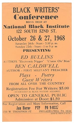 Black Writers' Conference Being Held at National Black Institute.Presenting Ed Bullins [and] Ben ...