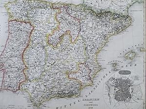 Spain & Portugal Madrid inset plan Lisbon Barcelona 1849 Radefeld engraved map