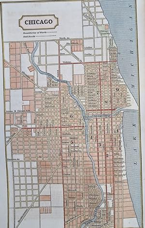 Chicago Illinois City Plan 1853 map Lake Michigan Ward Boundaries Railroads