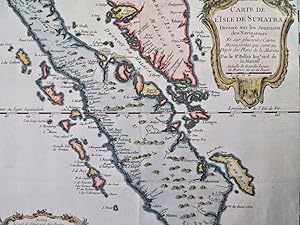 Sumatra Indonesia Padang Medan Binjai 1752 Bellin engraved hand color fine map