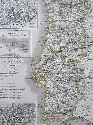 Portugal Lisbon Porta Azores Islands 1849 Remer Meyer detailed engraved map