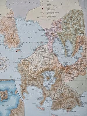 Luzon Manila Cavite Bataam Philippines Filipinas 1900 large color detail map