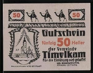 Bild des Verkäufers für Notgeld Timelkam 1920, 50 Heller, Kamelkarawane unterwegs zum Verkauf von Bartko-Reher