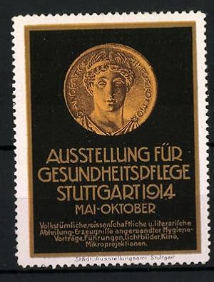 Bild des Verkufers fr Reklamemarke Stuttgart, Ausstellung f. Gesundheitspflege 1914, Goldmnze griech. Gott zum Verkauf von Bartko-Reher