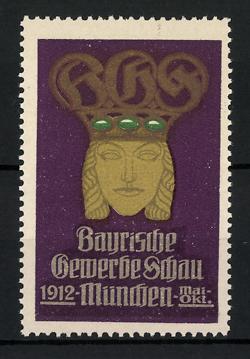 Bild des Verkufers fr Reklamemarke Mnchen, Bayrische Gewerbeschau 1912, Frauenbste zum Verkauf von Bartko-Reher