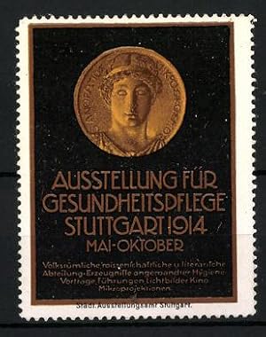 Bild des Verkufers fr Reklamemarke Stuttgart, Ausstellung f. Gesundheitspflege 1914, Goldmnze griech. Gott zum Verkauf von Bartko-Reher