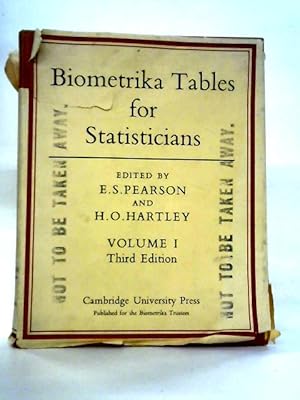 Imagen del vendedor de Biometrika Tables for Statisticians: Volume 1 a la venta por World of Rare Books