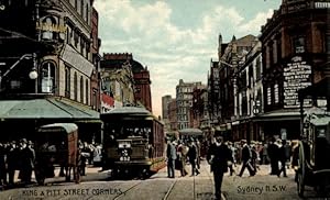 Ansichtskarte / Postkarte Sydney Australien, King und Pitt Street Corners, Straßenbahn