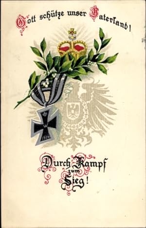 Präge Ansichtskarte / Postkarte Glückwunsch Pfingsten, Durch Kampf zum Sieg, Eisernes Kreuz
