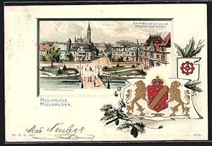 Carte postale Mulhouse, Entrée de la Ville, armoiries