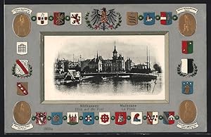 Carte postale Mühlhausen / Moulhouse, vue de Post, La Poste, armoiries