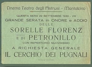 MONTALCINO, Siena. CINEMA TEATRO DEGLI ARTISTI. Volantino originale pubblicitario del 1930.