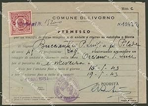 PERMESSO per viaggio su autolinea o filovia. Anno 1943