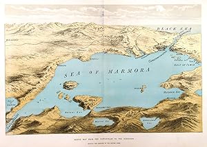 SKETCH MAP FROM THE DARDANELLES TO THE BOSPHORUS.. Double page map/birds-eye sketch, printed in...