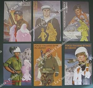 FORZE ITALIANE MILITARI IN LIBANO. 6 cartoline d'epoca disegni di A.Karim