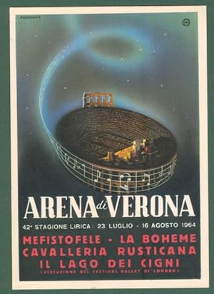 RUZZENENTE. Cartolina d'epoca pubblicitaria ARENA VERONA stagione lirica 1964. Bollo speciale