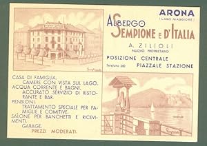 GAGLIARDI G. ALBERGO SEMPIONE D'ITALIA, Arona, Lago Maggiore. Cartolina d'epoca non viaggiata, ci...