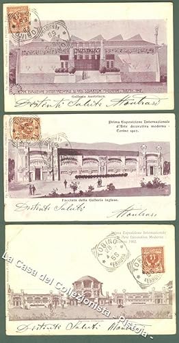 PRIMA ESPOSIZIONE INTERNAZIONALE ARTE DECORATIVA. Torino 1902. Tre cartoline d'epoca.