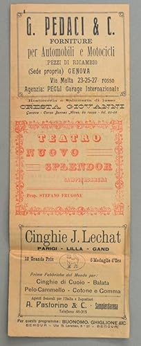 SAMPIERDARENA, Genova. TEATRO NUOVO SPLENDOR. Pieghevole originale pubblicitario del 1922
