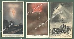 DIRIGIBILI. 3 cartoline d'epoca inglese e francese che mostrano l'abbattimento di uno Zeppelin.
