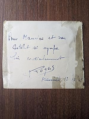 Card signed on one side by Roland Toutain and on the other by Rogers (chanteur français) (autogra...