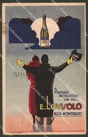 Nizza Monferrato. PREMIATA PRODUZIONE VINI FINI E. LOVISOLO. Cartolina viaggiata nel 1938, Lit. D...