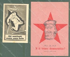 FRONTE DEMOCRATICO POPOLARE. Cartolina con la stella e Garibaldi, capovolta Stalin + cartoncino.,...