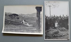 VALLE DEL BISENZIO. Prato. Due fotografie anni '30: 1) Veduta panoramica. 2) Gruppo di persone ad...
